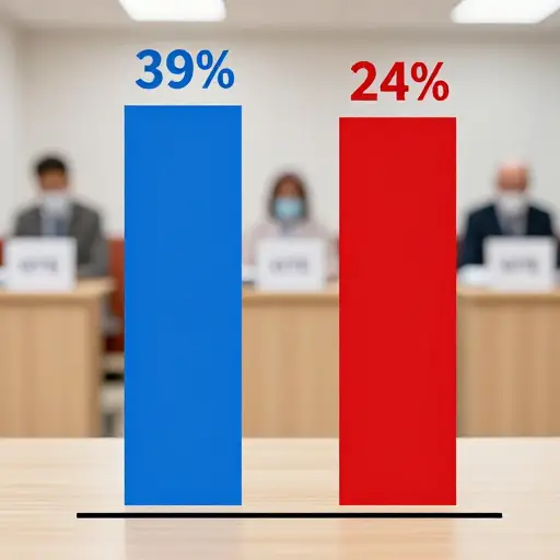 我们候选人的投票份额从39%下降到24%。