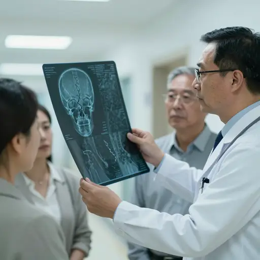 医生向我们展示了那块破裂头骨的X光片。