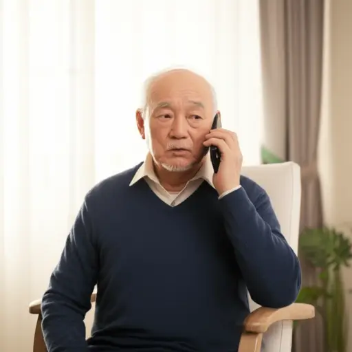 老人在电话里咕哝着说话，我几乎听不清他在说什么。