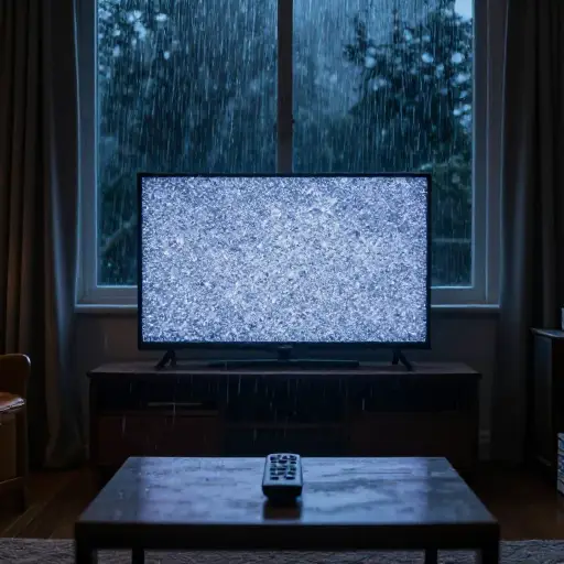 大雨期间电视信号丢失了。