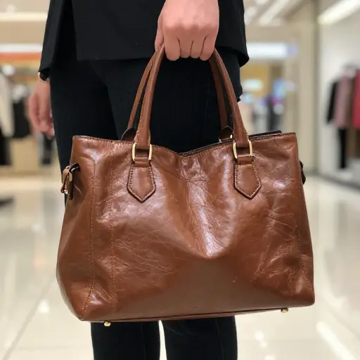 这个手提包看起来很昂贵，但其实是个廉价的仿冒品。