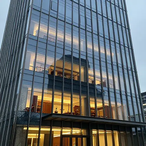 这座建筑的现代外观与其传统内部形成对比。
