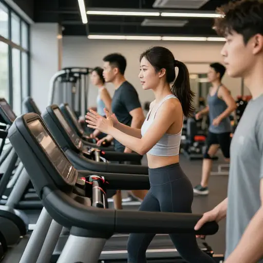 她在那里指导人们安全使用健身器材。