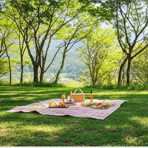 我们在山坡上发现了一片隐蔽的林间空地，非常适合野餐。