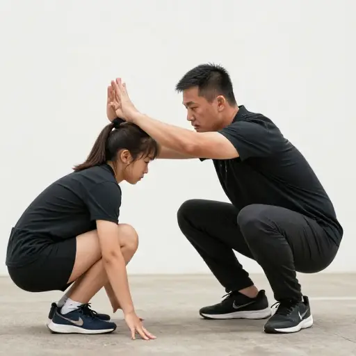 教练让我们蹲下保持平衡。
