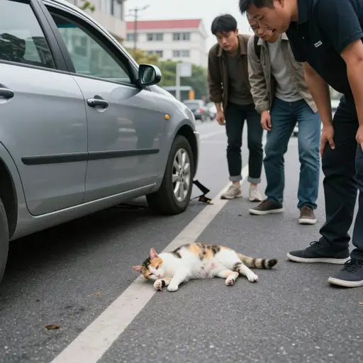 学校附近有只猫被车撞了。