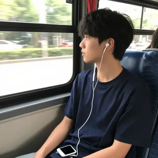 坐公交车的时候，我听播客学英语。