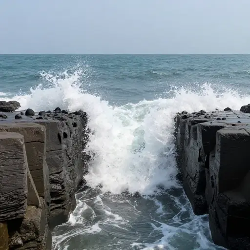 河口狭窄的出口在流入海洋时产生高水压。