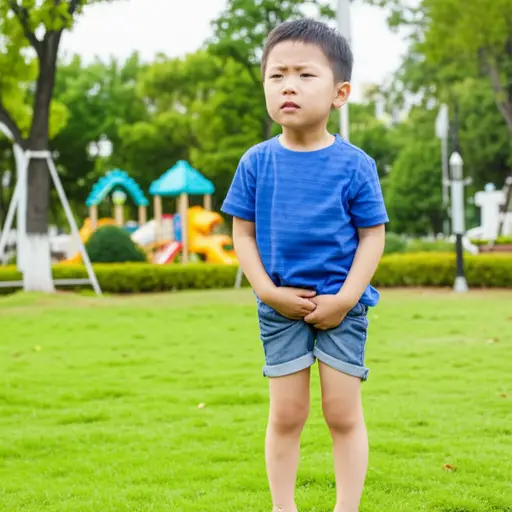 小男孩在公园玩耍时突然说他要尿尿。