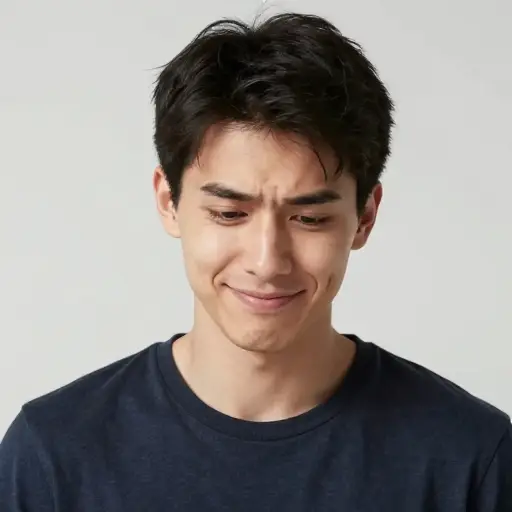 意识到错误后，他露出了一个歉意的微笑。
