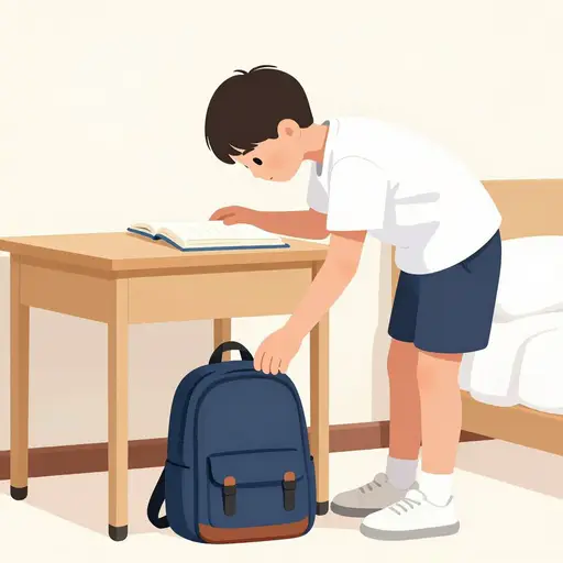 他正在找他的书。