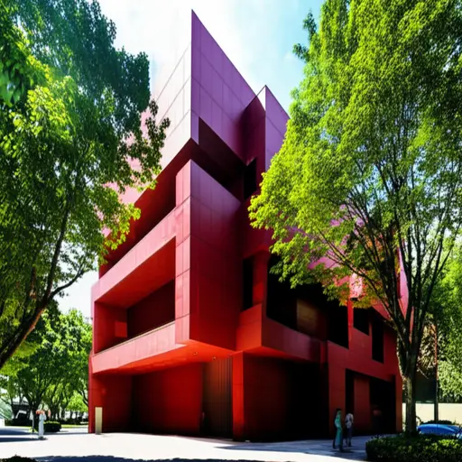 那栋红色的建筑是我们的学校。
