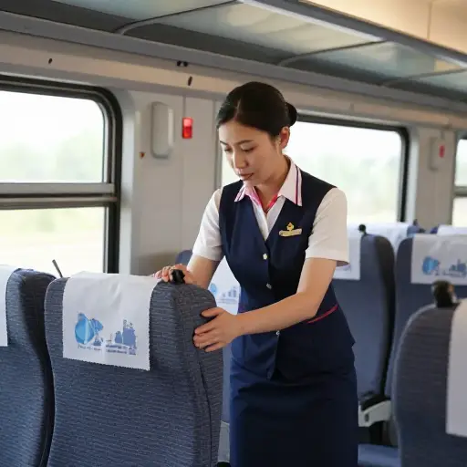 火车上的女乘务员帮我们找到了空座位。