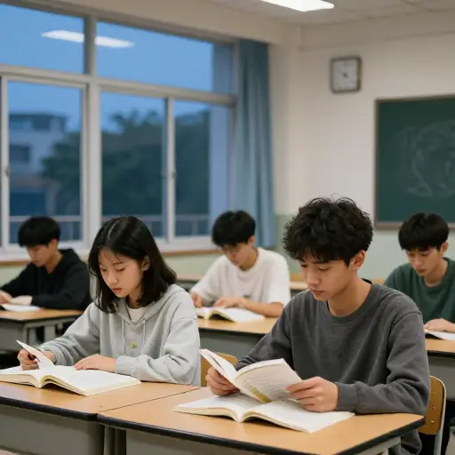 学生们完全沉浸在书本中，没有注意到时间。