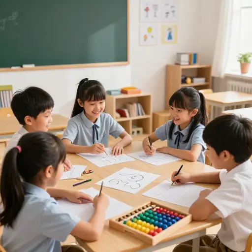孩子们在学校学习基本的算术运算。