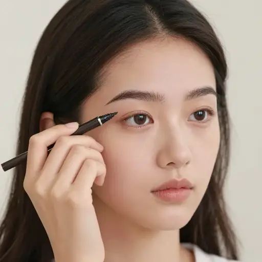 她用眉笔填补眉毛。