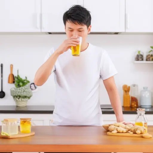 每天早晨他都会喝一杯生姜滋补剂来提神。