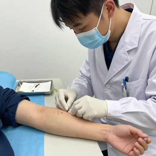 医生费了好大劲才在我手臂上找到一根血管来插入针头。
