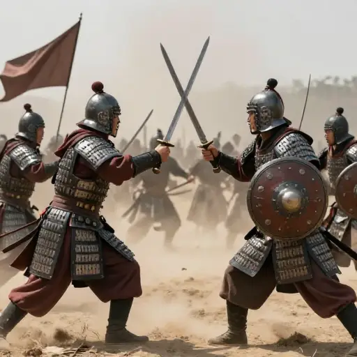 在许多历史战役中，士兵们会用剑和盾牌英勇作战。
