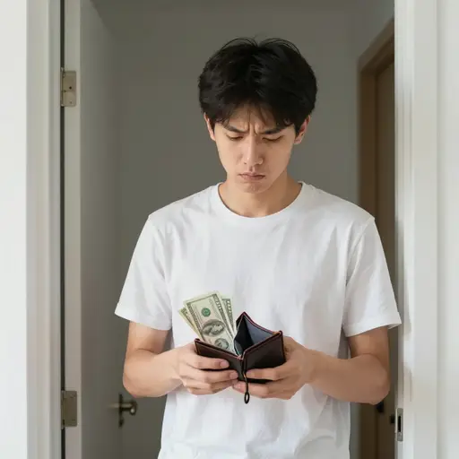 他把大部分钱花在了房租上。