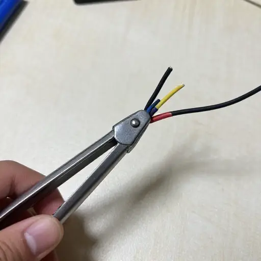 他们用夹子把电线固定在一起。