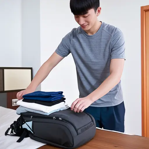 他把健身服塞进包里，然后前往健身中心。
