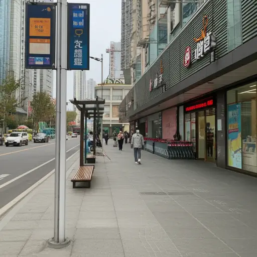 公交车站就在超市对面。