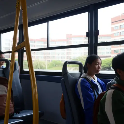 我们乘公共汽车去学校的旅程很短。