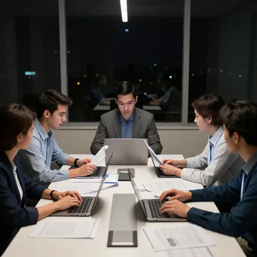为了准备重要客户会议的报告，团队工作到了深夜。