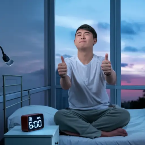 他每天早上六点起床。