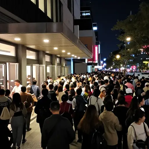 音乐会结束后，人们涌出会场，挤满了周围的街道。