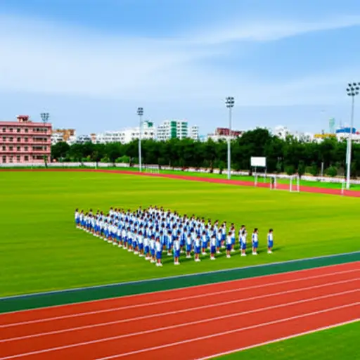 学生们在操场上整齐地排成一行。