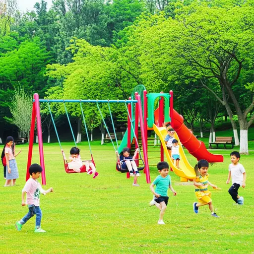 公园里有许多孩子在玩耍。