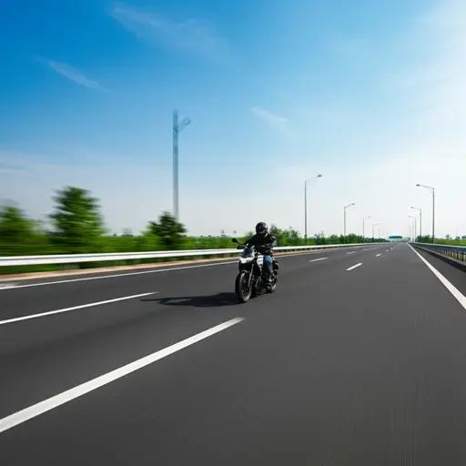 摩托车在高速公路上疾驰而过。