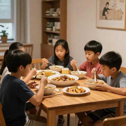 孩子们经常坐在桌子旁吃饭。