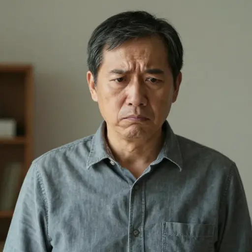 他脸上带着困扰的表情。