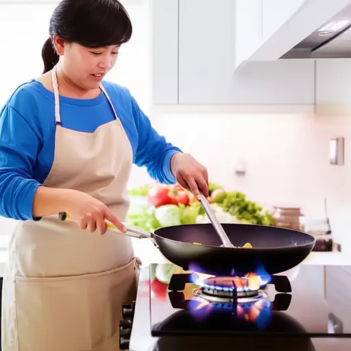 我妈妈用煤气做饭。