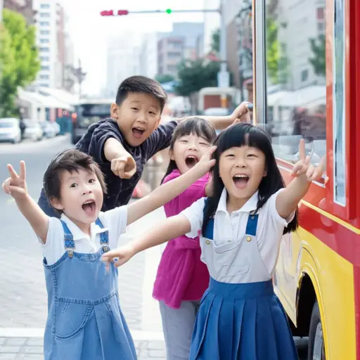孩子们看到冰淇淋车时兴奋地大喊'哇呼!'。