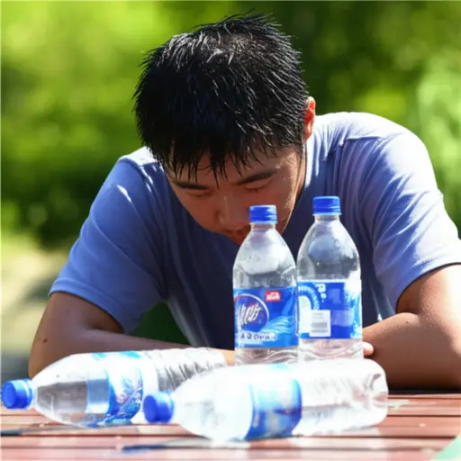 今天天气热得让人受不了，我喝了好几瓶冰水。