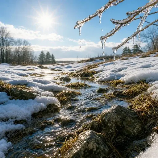 太阳温暖了大地，迅速融化了积雪。
