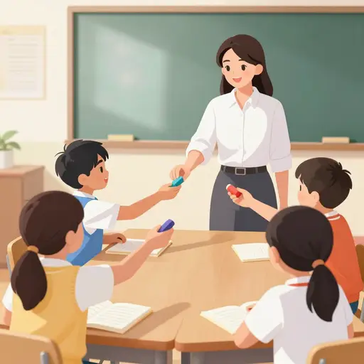 老师给每个学生一块新橡皮。