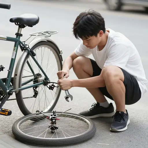 那个小伙子帮我修好了自行车，真是个热心肠。