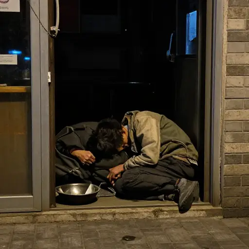 他们睡在门口，在街上乞讨。