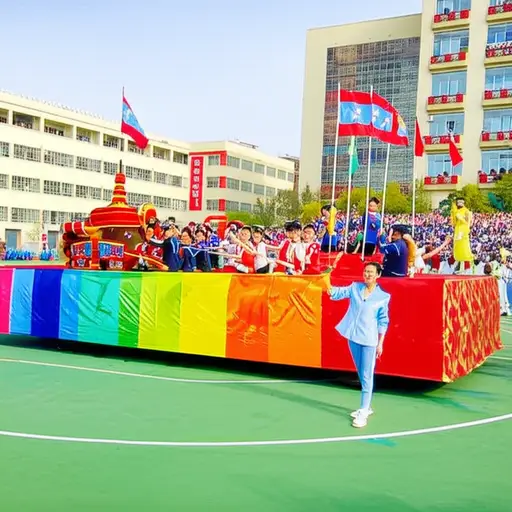 学校的百年庆典以丰富多彩的彩车游行和表演为特色。