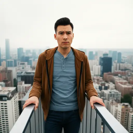 站在高处往下看时，他感到一阵眩晕。
