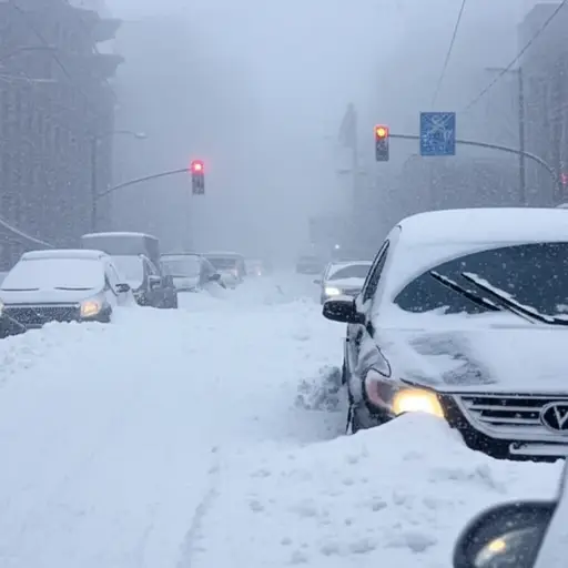 暴风雪严重影响了城市的交通系统。