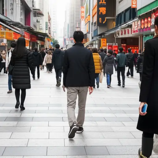 他快步走过了拥挤的街道。