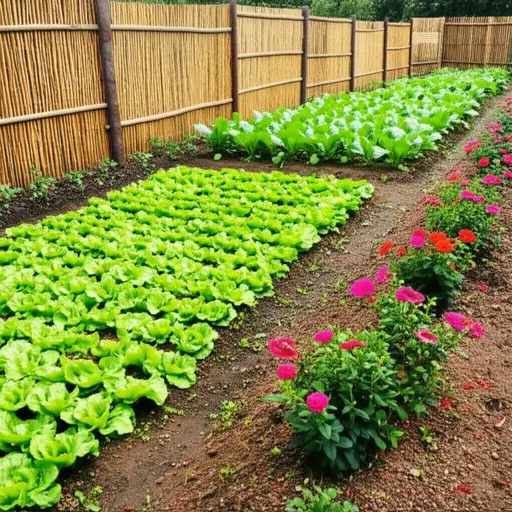 我们在后院种了一些蔬菜和鲜花。
