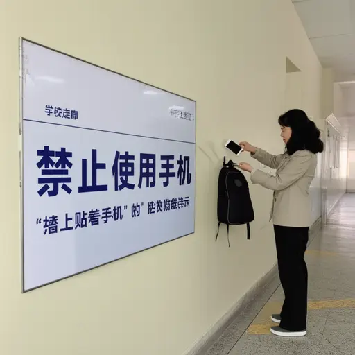 学校严格执行禁止使用手机的校规。