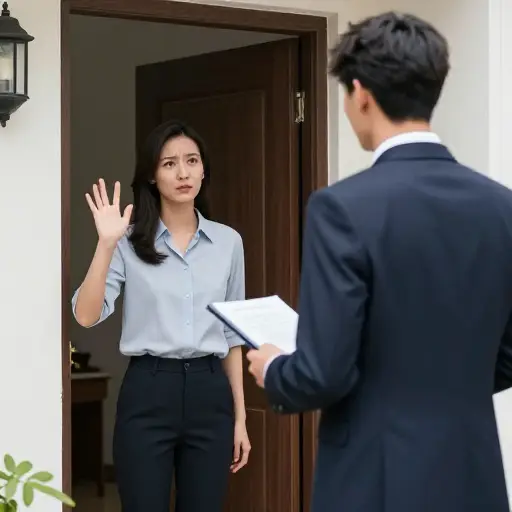 她被那个推销员烦得直接把他打发走了。